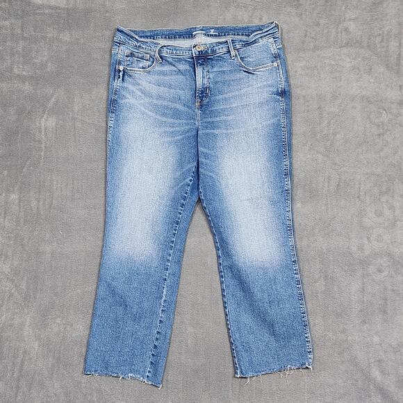 Old Navy Flare Ankle Jeans High Rise Size 14 Medium Wash Raw Hem Stretchy - Picture 1 of 10